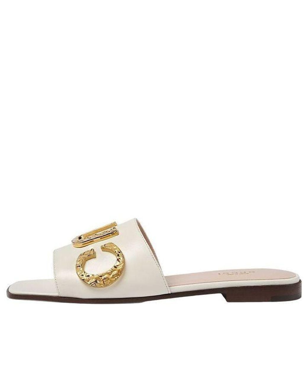 Gucci White (Wmns) Cara Grained Leather Slip-On Sandal 'Off-