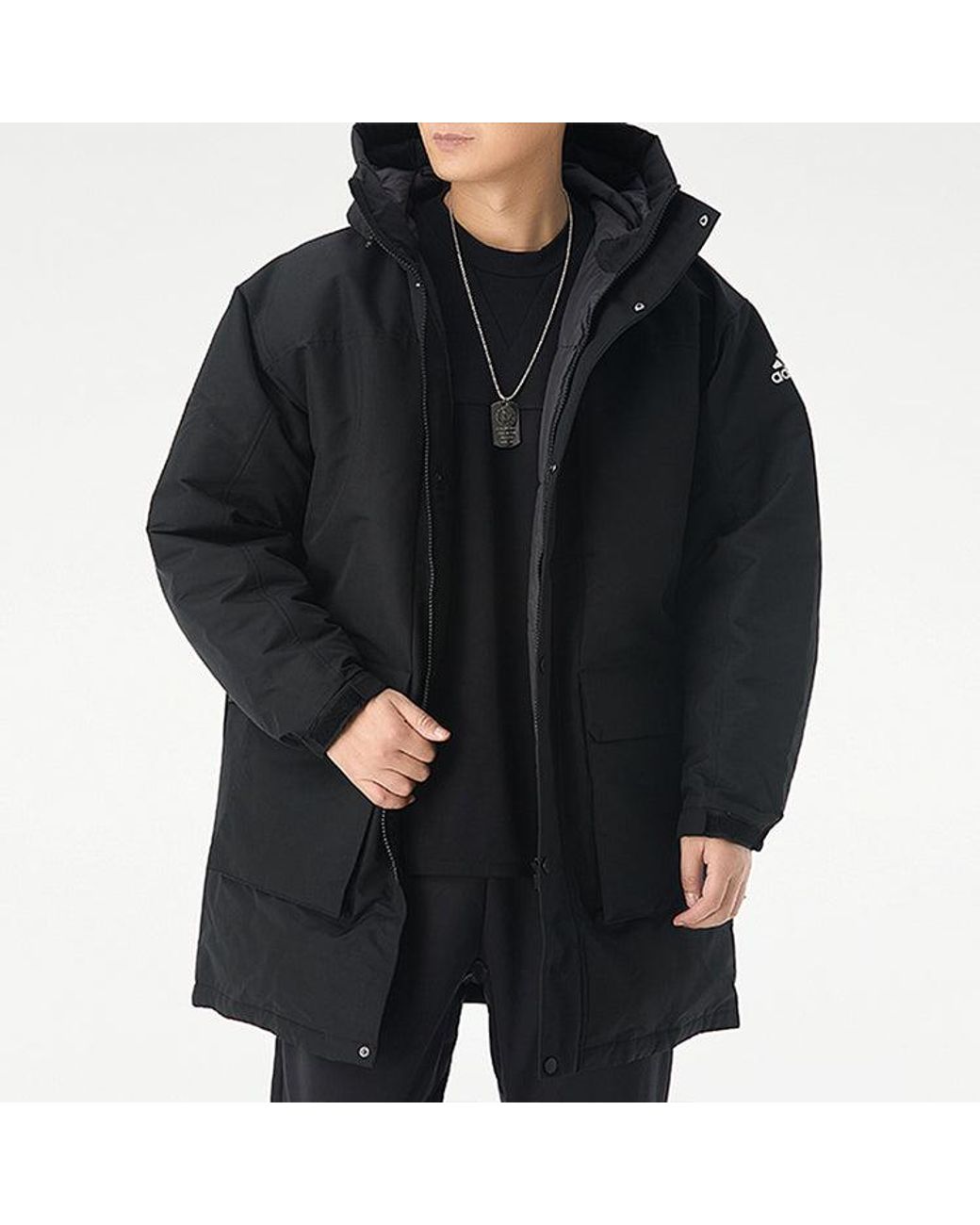 Adidas Black Outdoor Sports Windproof Warm Hood Down Jacket for men