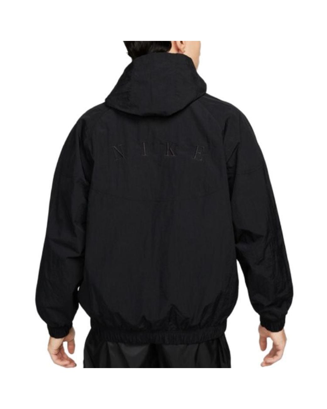 nike running overhead jacket with swoosh logo in black