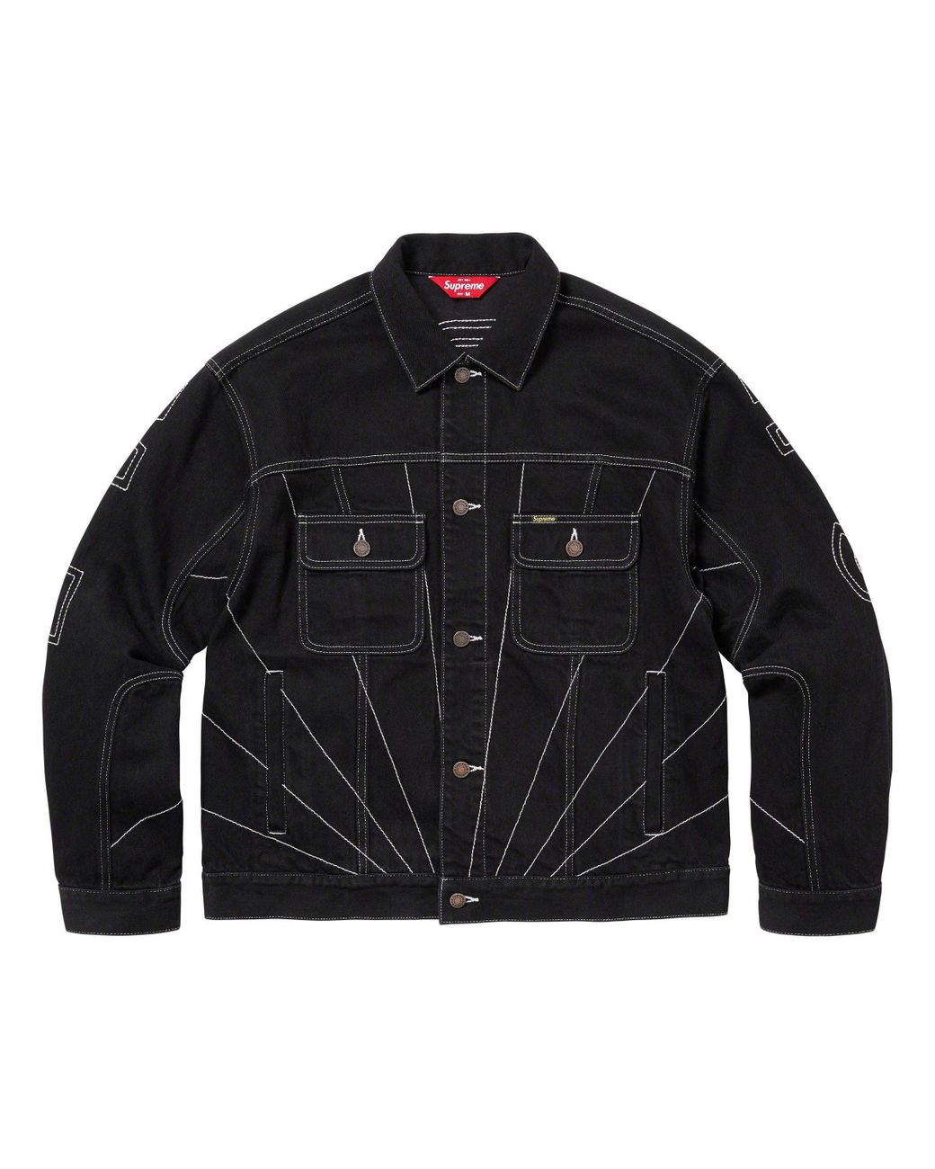 Radial Embroidered Denim Trucker Jacket