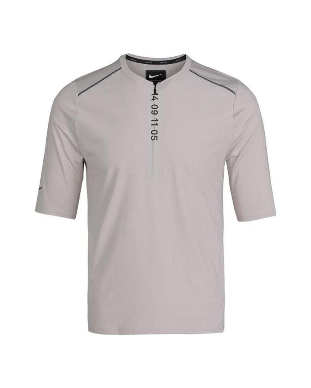 Nike Gray Nueric Printing Haf Zipper Breathabe Running Short Seeve Khaki for men