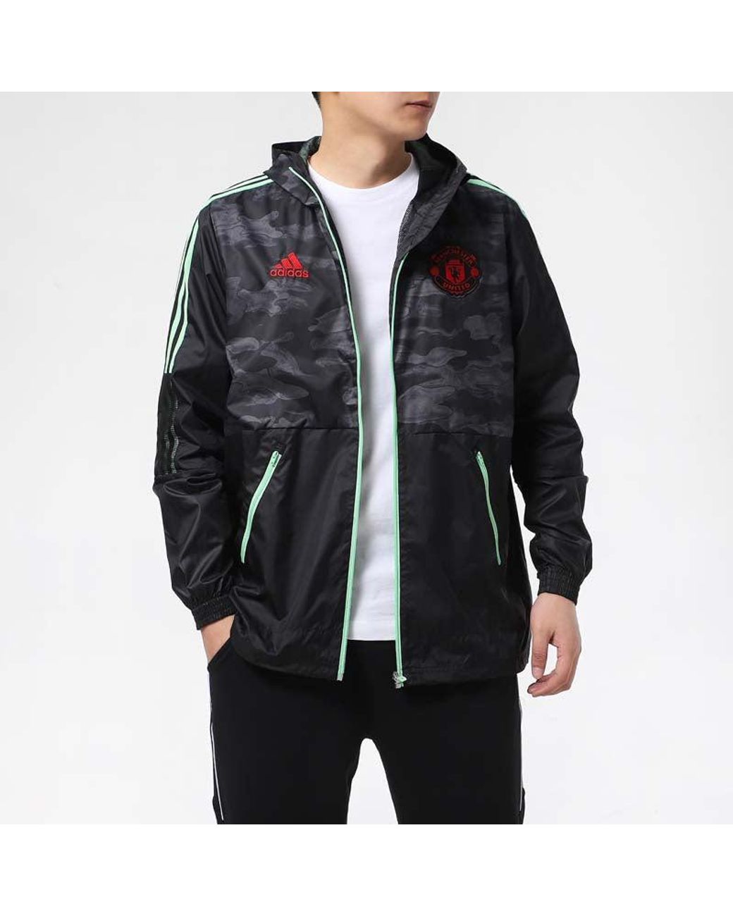 Adidas Blue Manchester United Football Leisure Sports Hooded Jacket for men