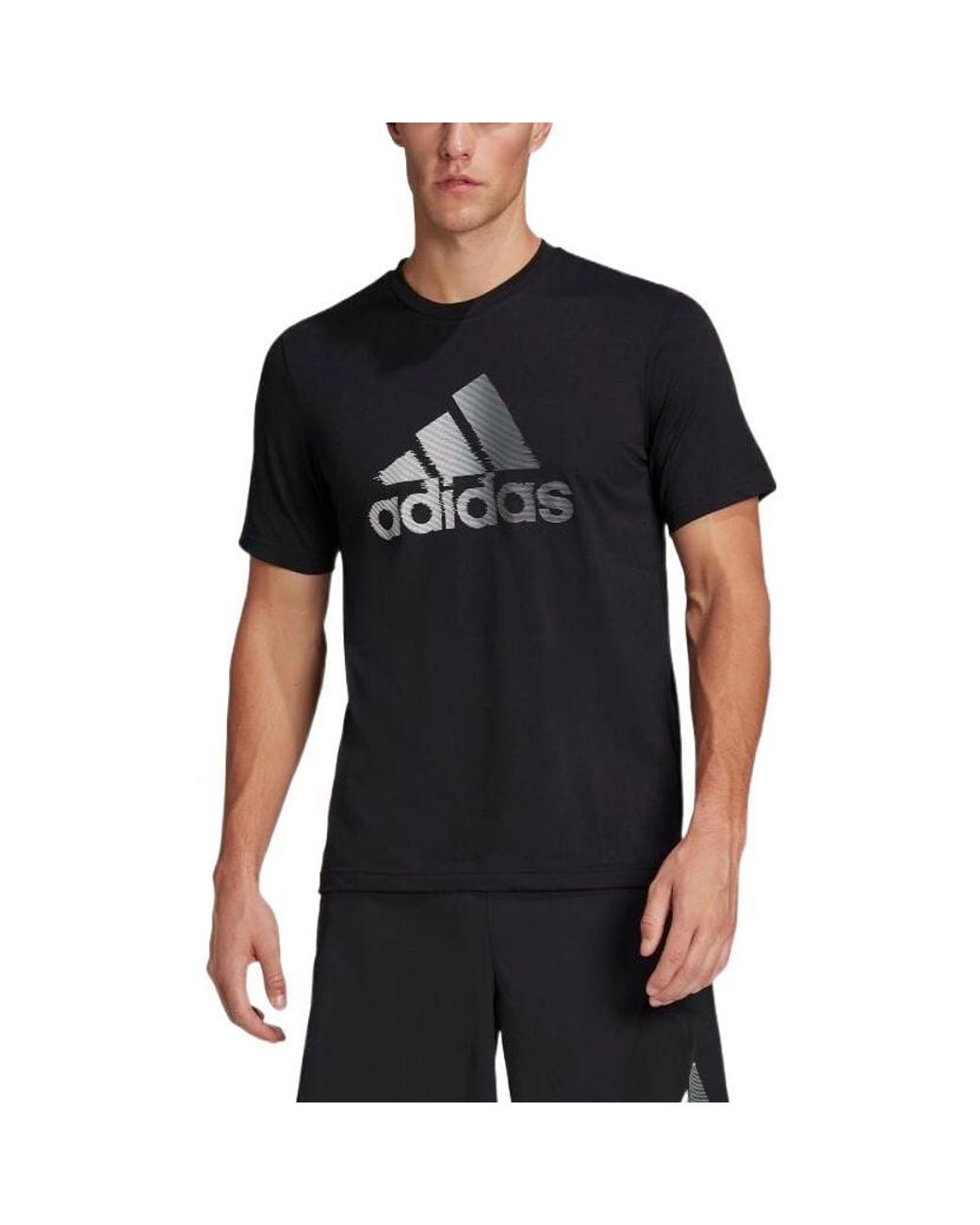 Adidas Black Large Logo Round Neck Short Sleeve Japanese Version T-Shirt for men