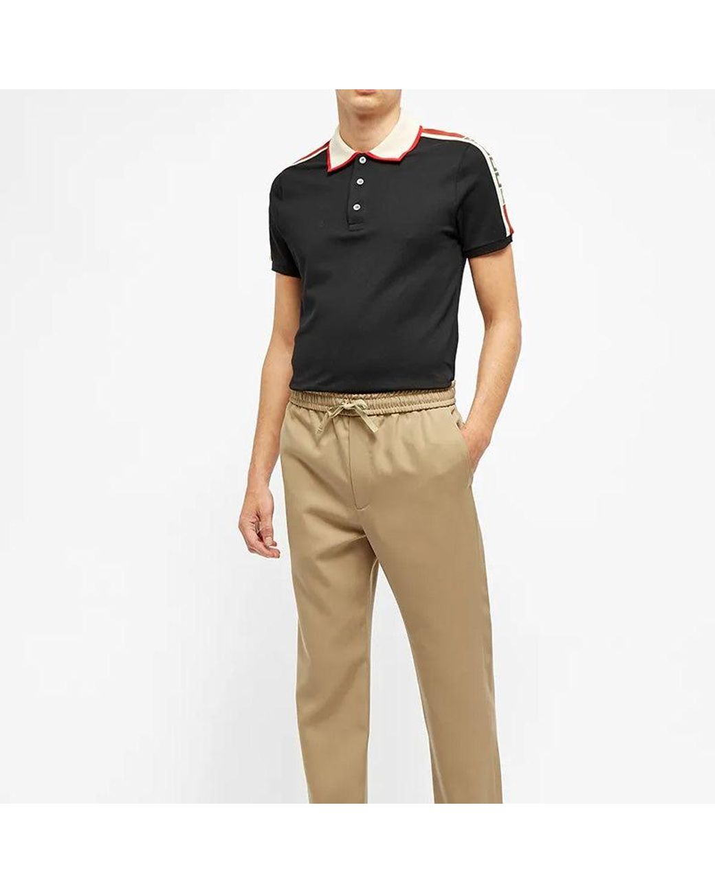 Gucci Black Striped Logo Short-Sleeved Polo Shirt for men