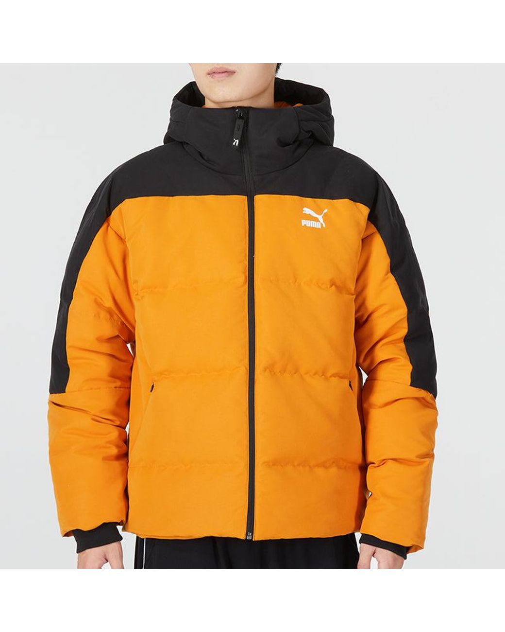 PUMA Orange Colorblock Padded Down Jacket for men