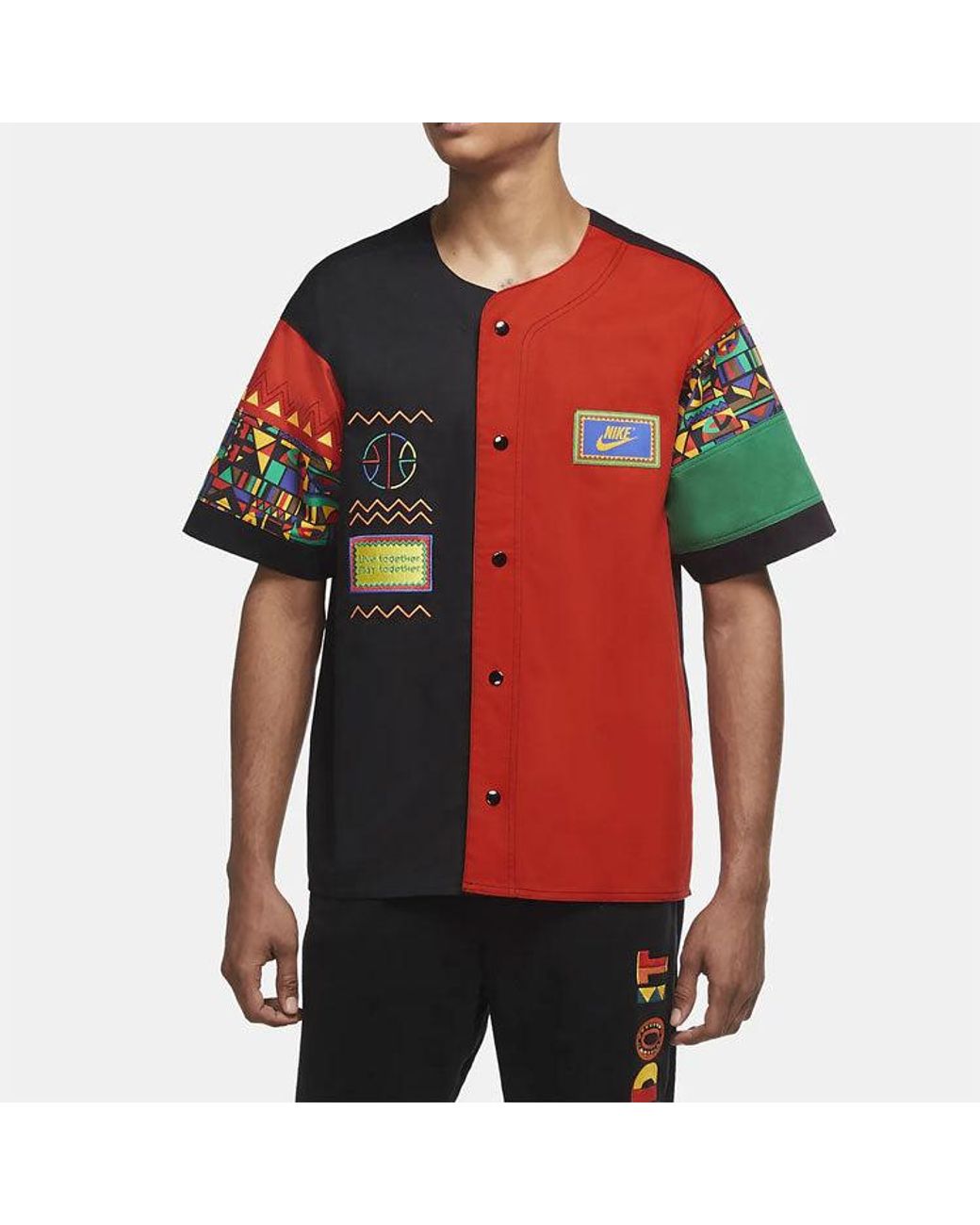 Nike Red Geometry Pattern Splicing Design Short Sleeve Jacket for men