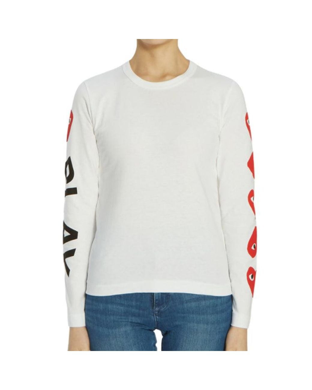 COMME DES GARÇONS PLAY White (Wmns) 5 Hearts Long Sleeves Tee