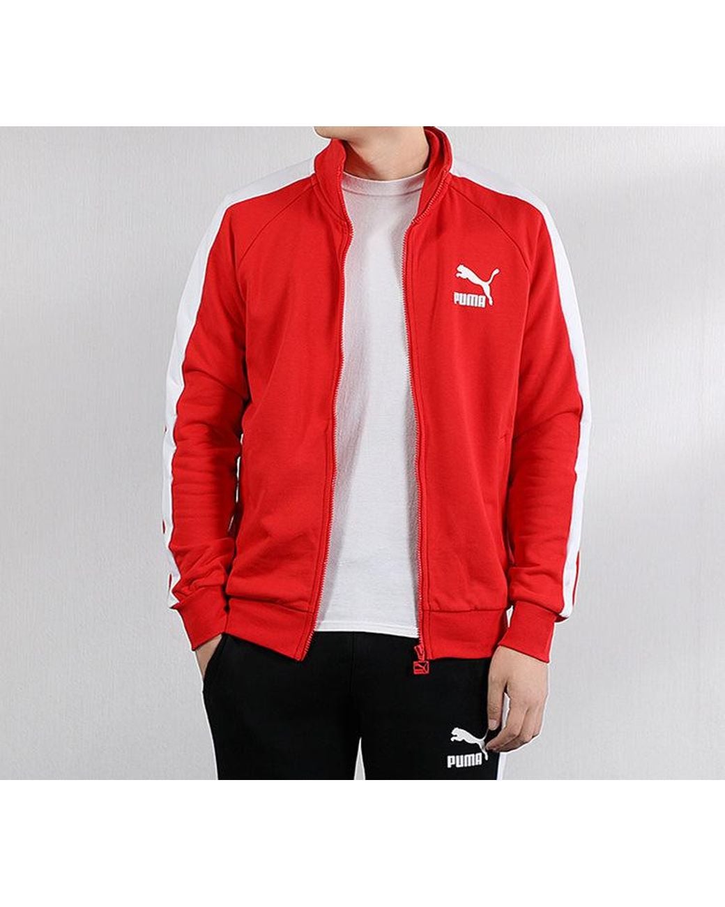 PUMA Red Iconic Minimalistic Casual Stand Collar Jacket for men