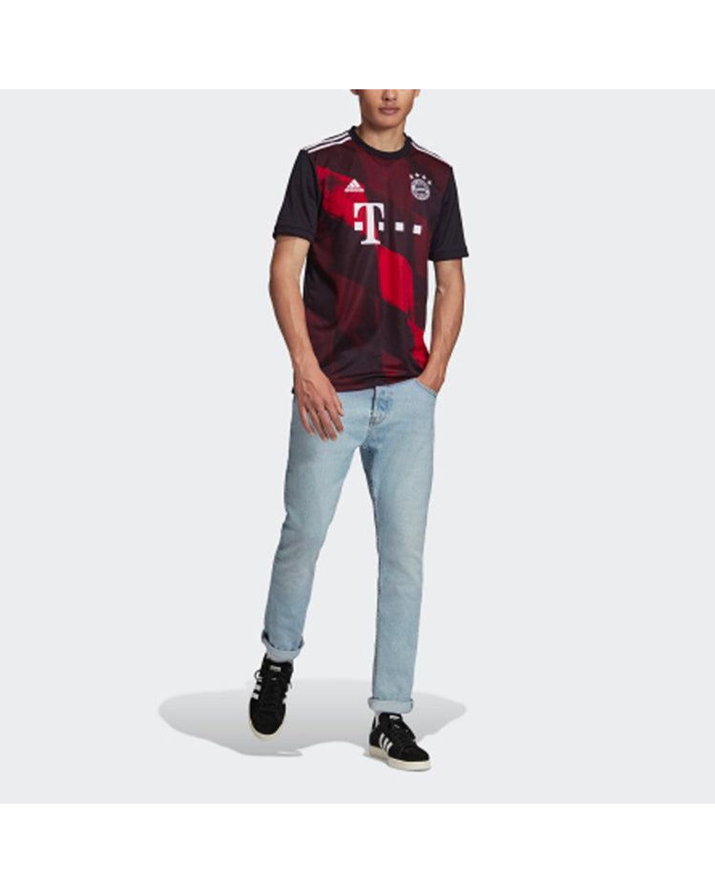 Adidas Red Soccer/Football Sports Jersey Short Sleeve Bayern Munich Away Fan Edition Couple Style