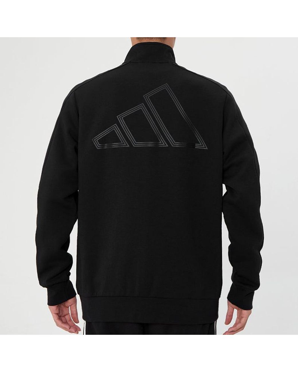 Adidas Black Fi Kn Tracktop Logo Printing Stripe Stand Collar Jacket for men