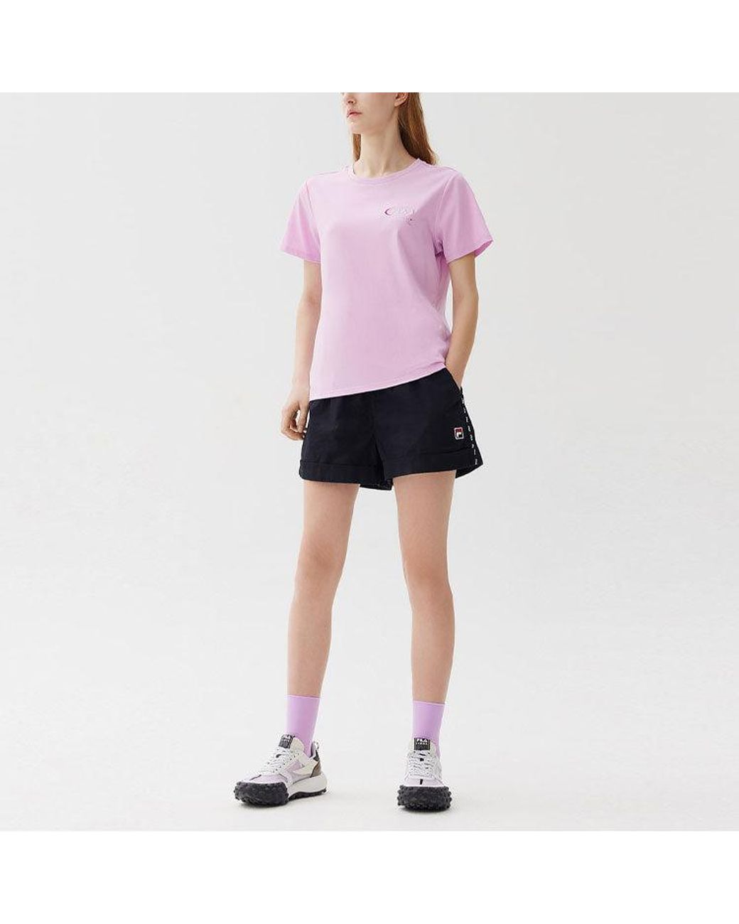 Fila Purple (Wmns) Logo Printing Casual Sports Short Sleeve