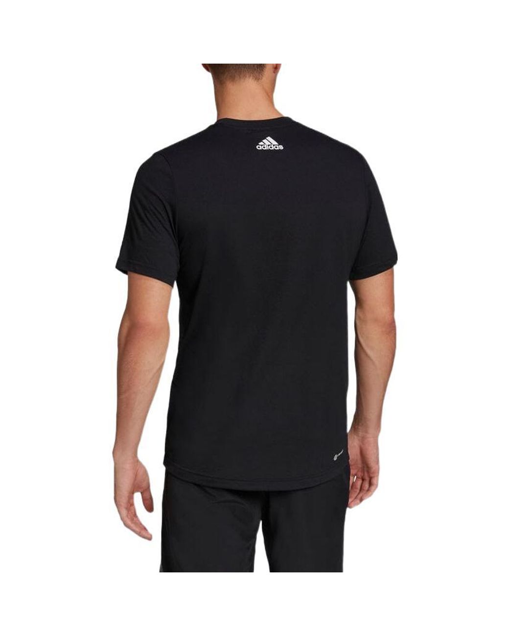 Adidas Black Large Logo Round Neck Short Sleeve Japanese Version T-Shirt for men