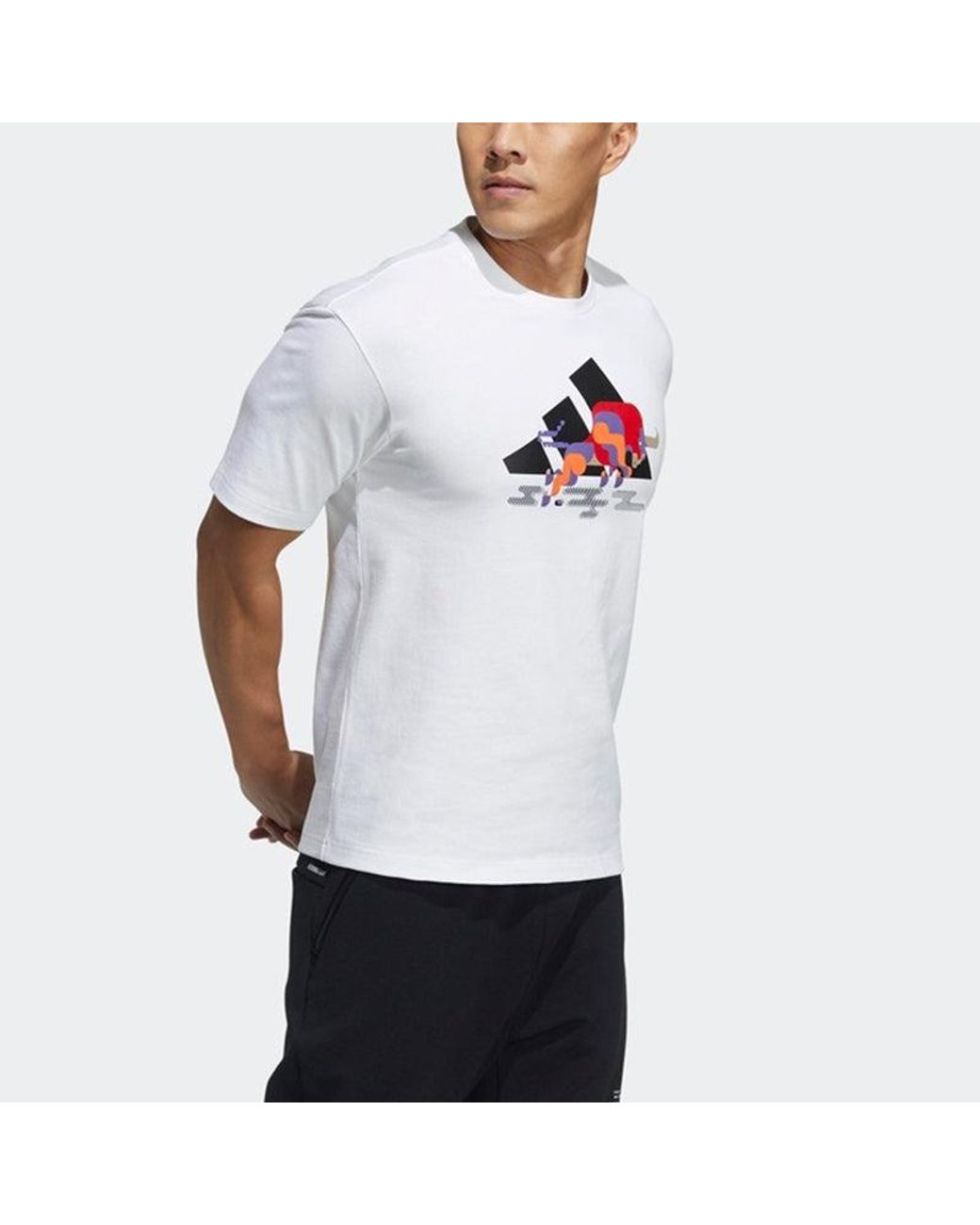Adidas White Cny Gfx T Subject Pattern Training Sports Short Sleeve for men