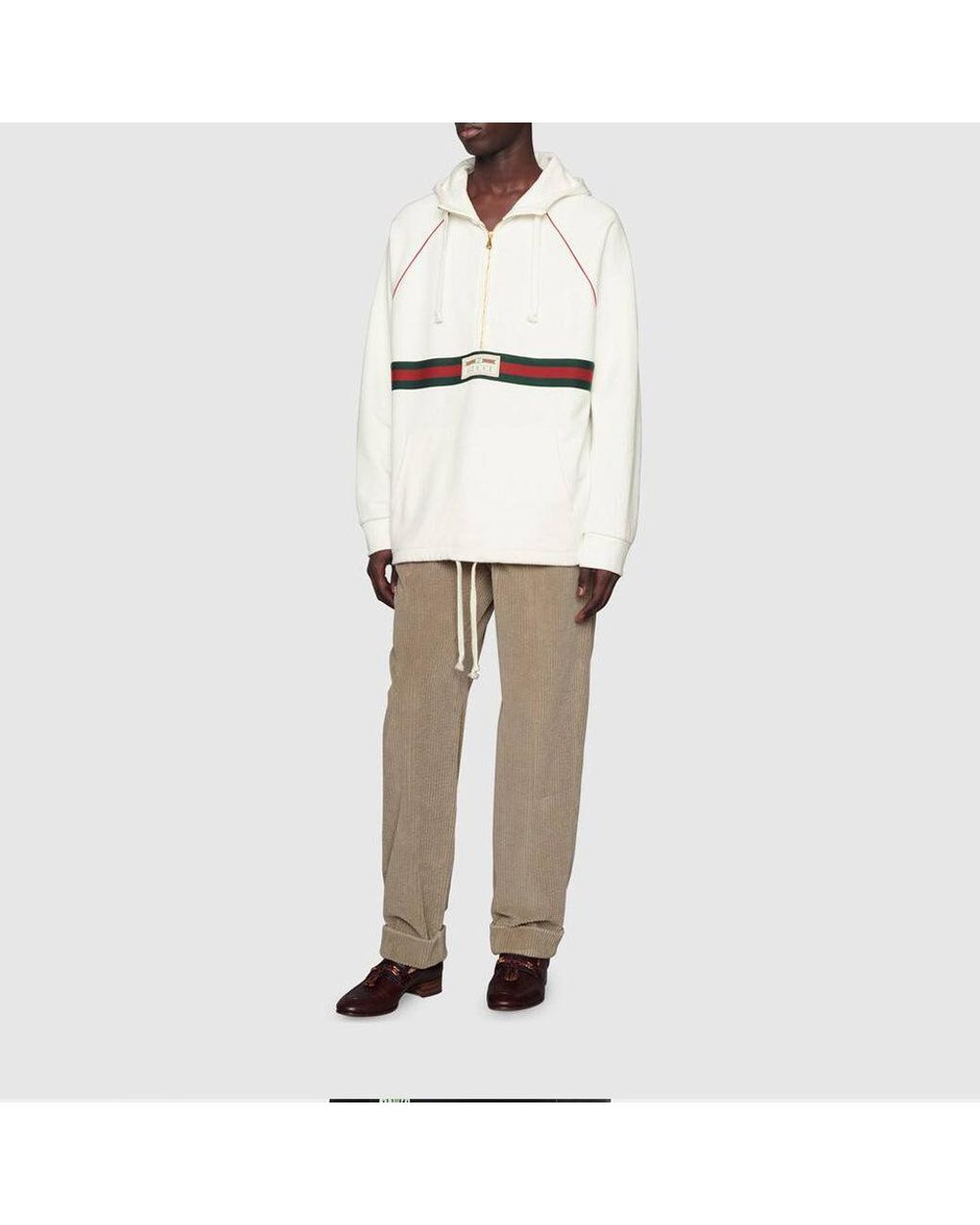 Gucci White Sweatshirt With Web And Label, Ready-To-Wear for men