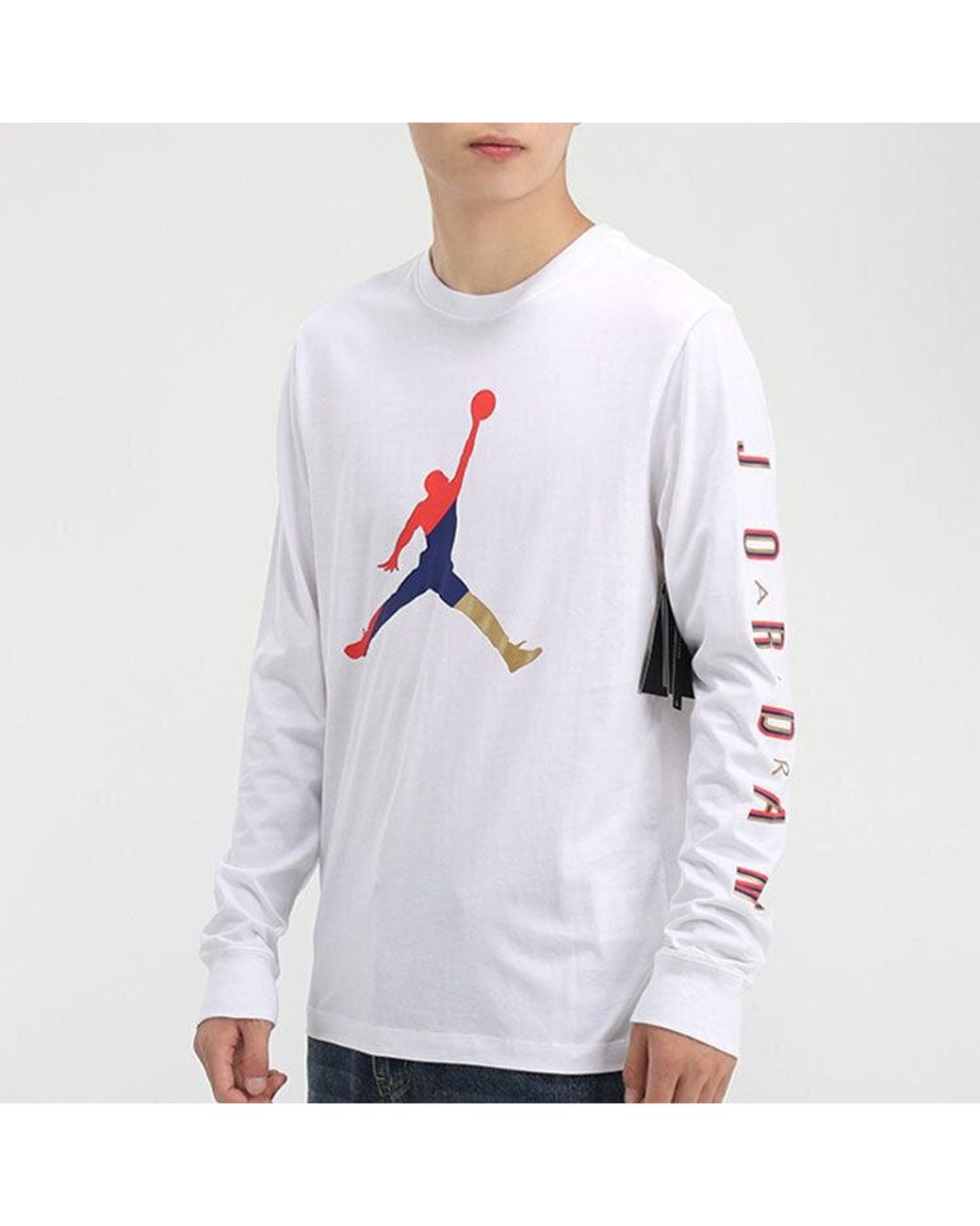Nike White Alphabet Multi-Color Logo Round Neck Long Sleeves for men