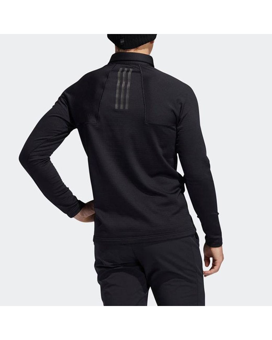 Adidas Black Golf Sports Fleece Long Sleeves Polo for men