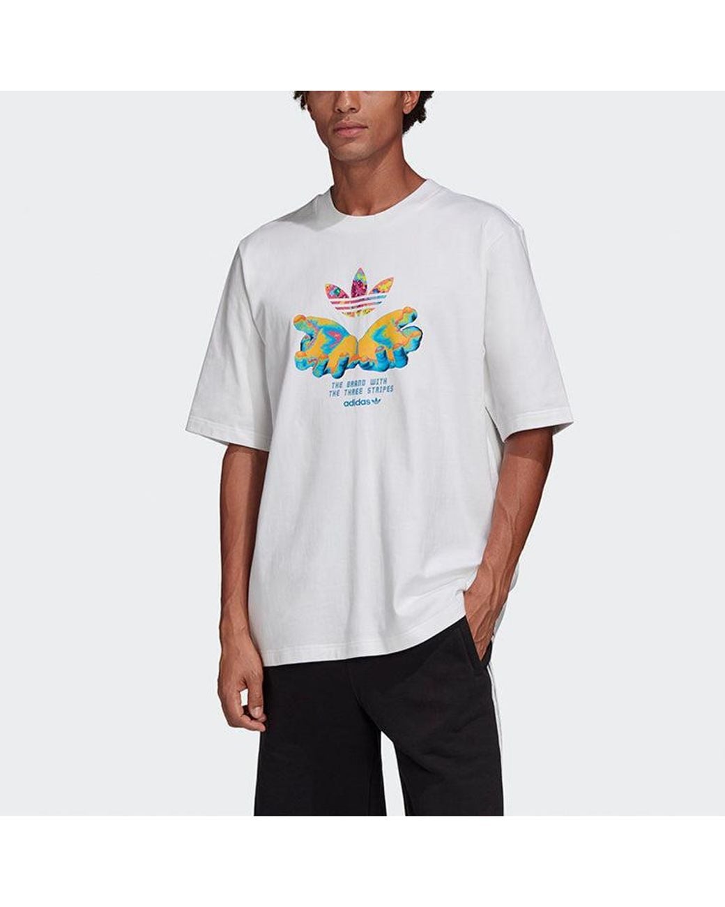 Adidas White Originals Graphic Tee Printing Short Sleeve for men