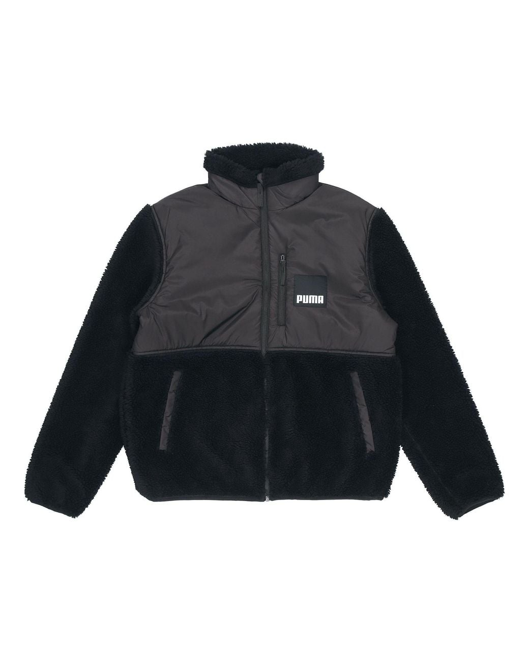 PUMA Blue Sherpa Contrasting Colors Sports Lamb's Wool Stand Collar Logo Jacket for men