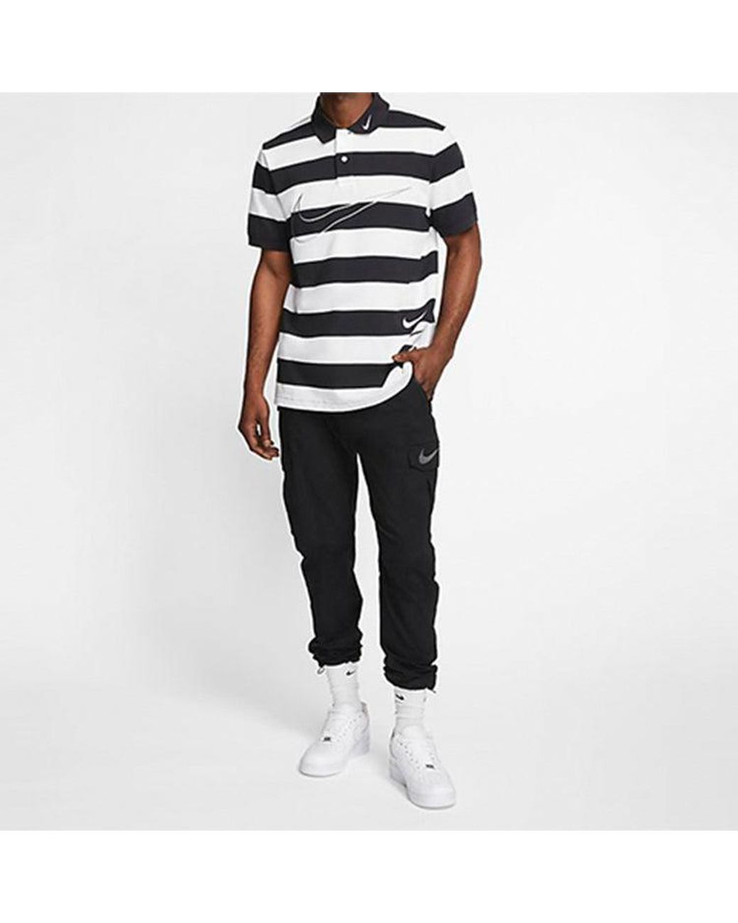 Nike Blue Sportswear Swoosh Stripe Short Sleeve Polo for men