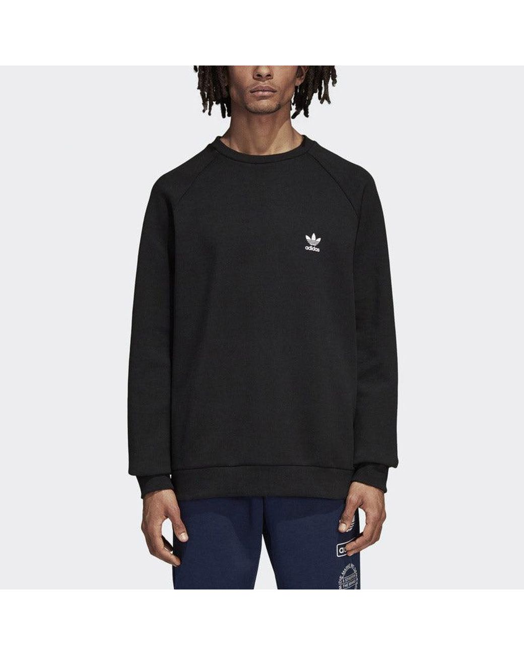 Adidas Black Originals Graphic Crew Logo Printing Casual Sports Round Neck Pullover for men