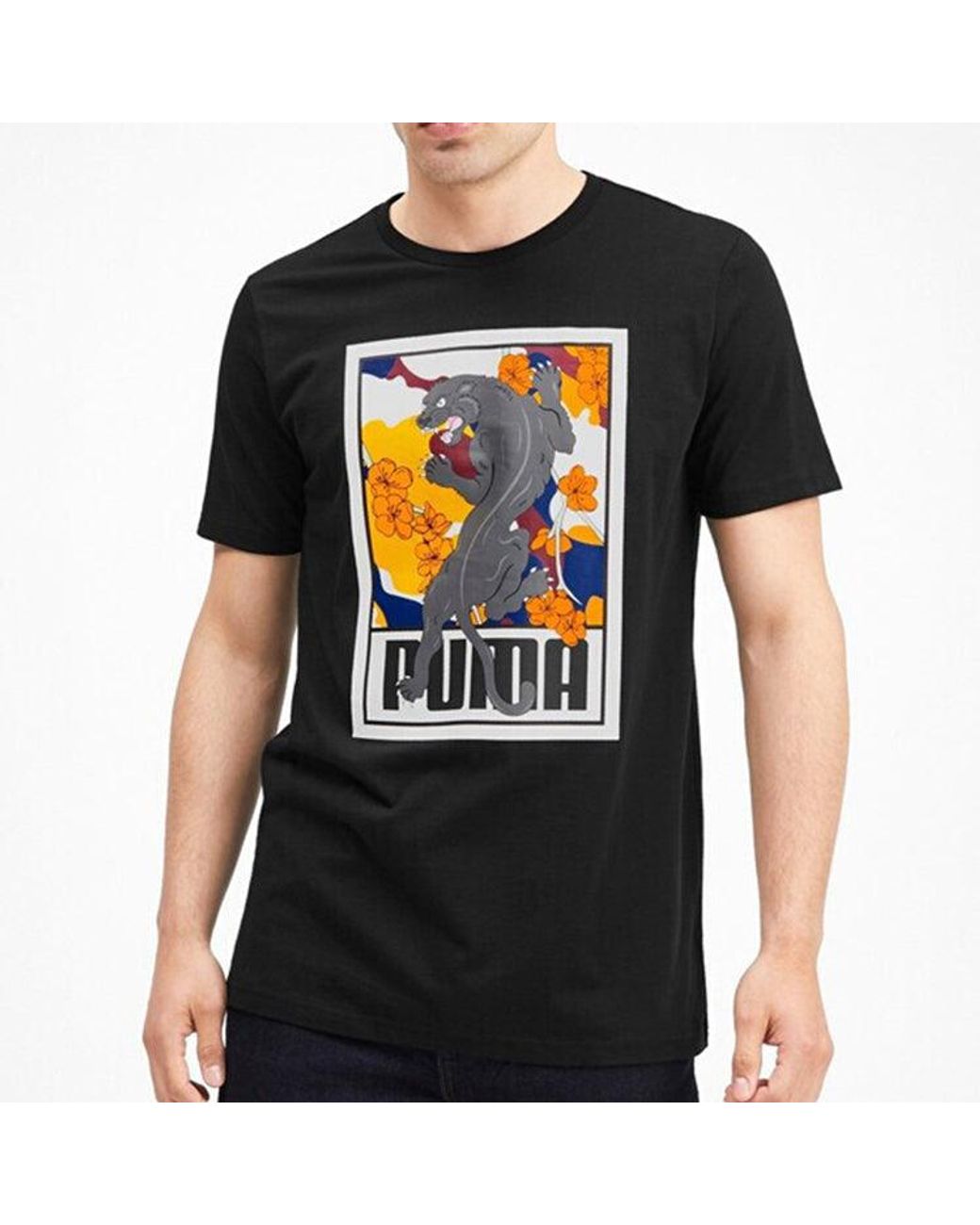 PUMA Black Sakura Pack Graphic Crew T-Shirt 596036-01 for men