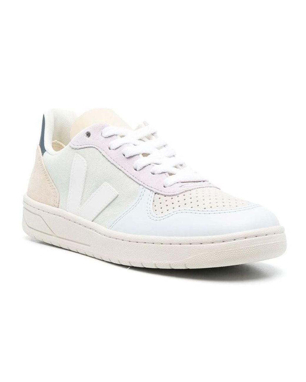 Veja White V-10 Lace-Up Suede Sneakers 'Jade'