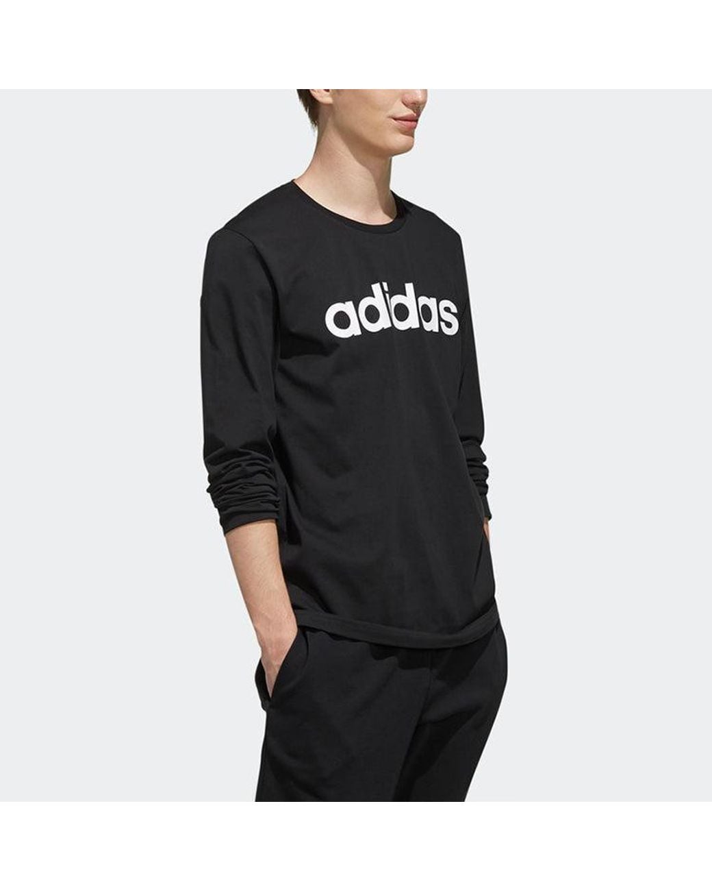 Adidas Black Neo M Ce Lnr Ls Logo Printing Round Neck Long Sleeves for men