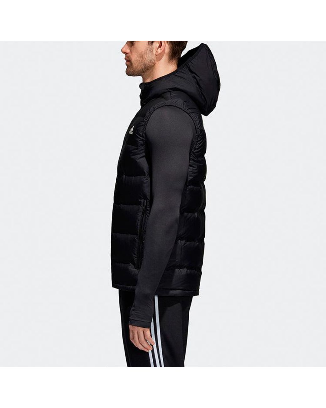 Adidas Blue Helionic Hooded Down Vest for men
