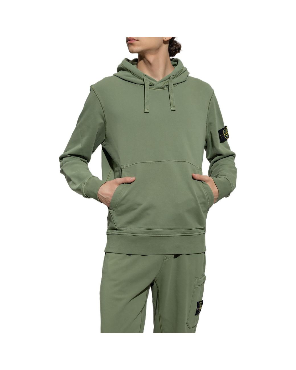 Stone Island Green Compass Motif Detail Hoodie 'Sage' for men