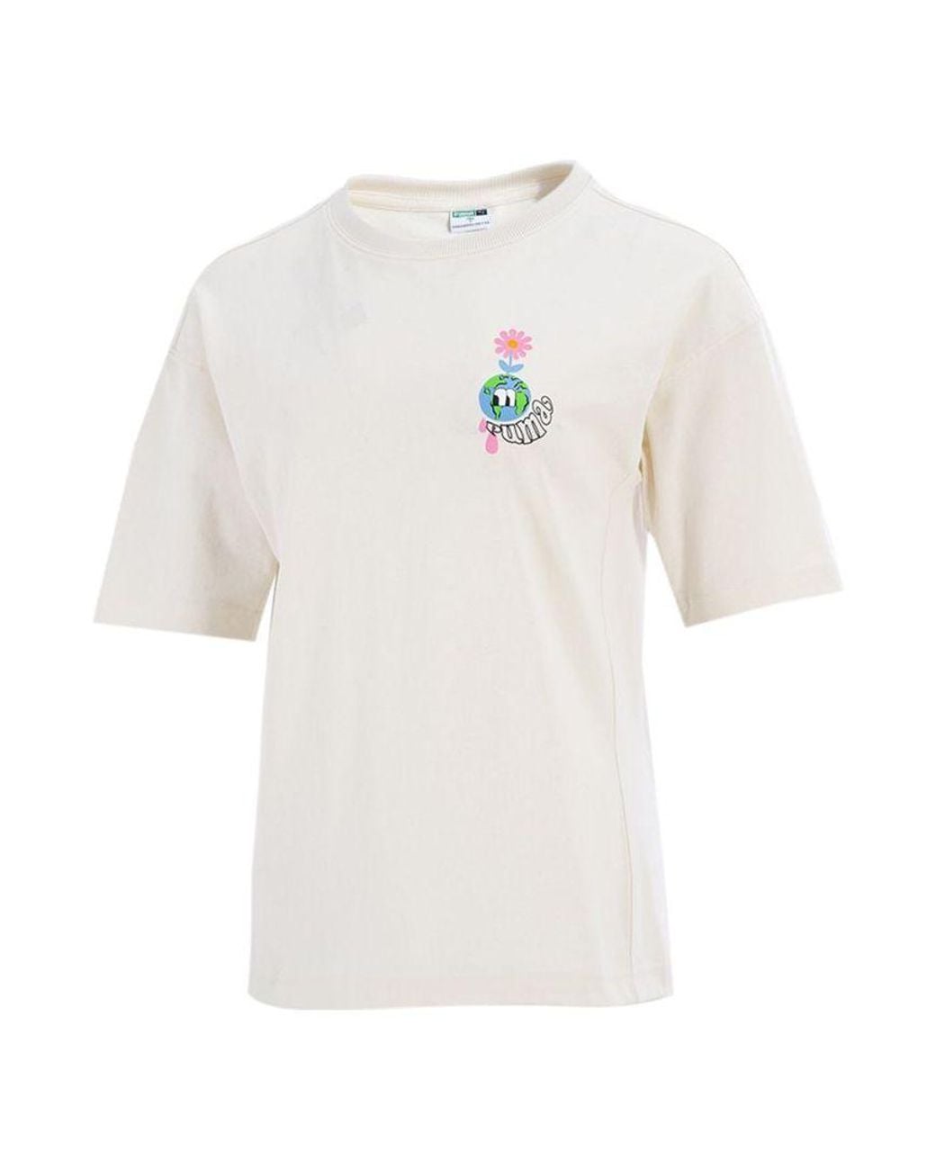 PUMA Downtown Graphic Printing Casual Sports Round Neck Short Sleeve Creamy White