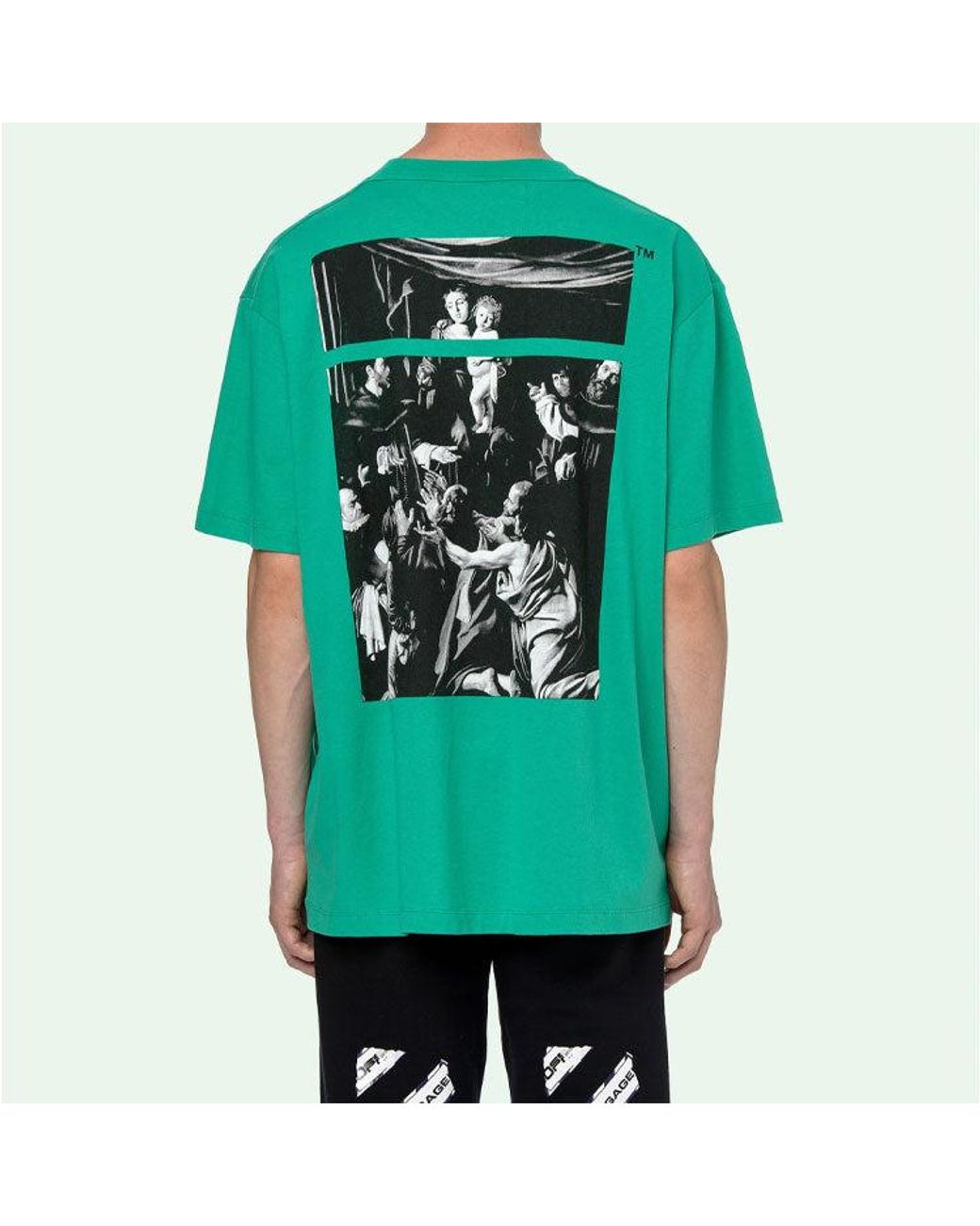 Off-White c/o Virgil Abloh Green Caravaggio Square Back Printing Short Sleeve Loose Version O Virgil Abloh Tee for men