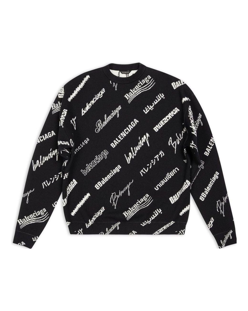 Balenciaga Black Allover Logo Print Crewneck Sweatshirt for men