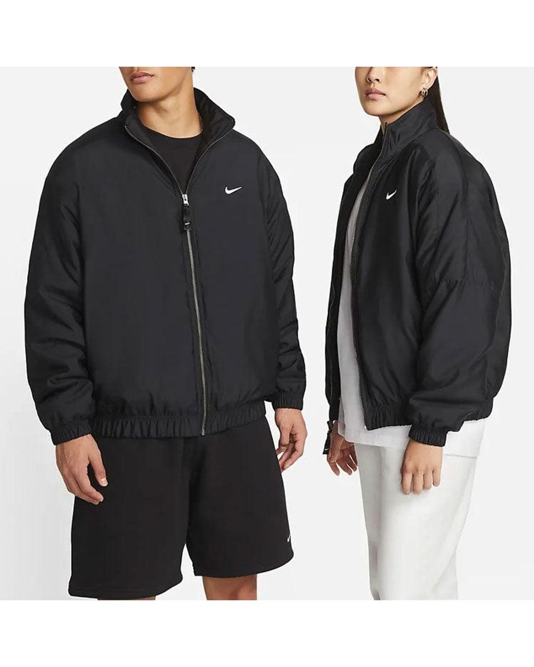 Nike Black Solid Color Long Sleeves Stand Collar Jacket for men