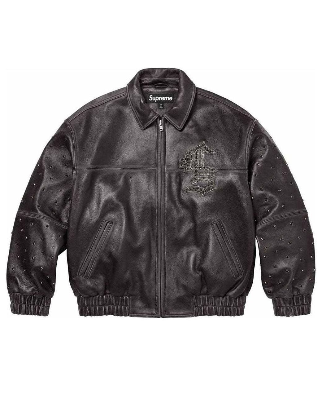 Supreme Gray Gem Studded Leather Jacket for men