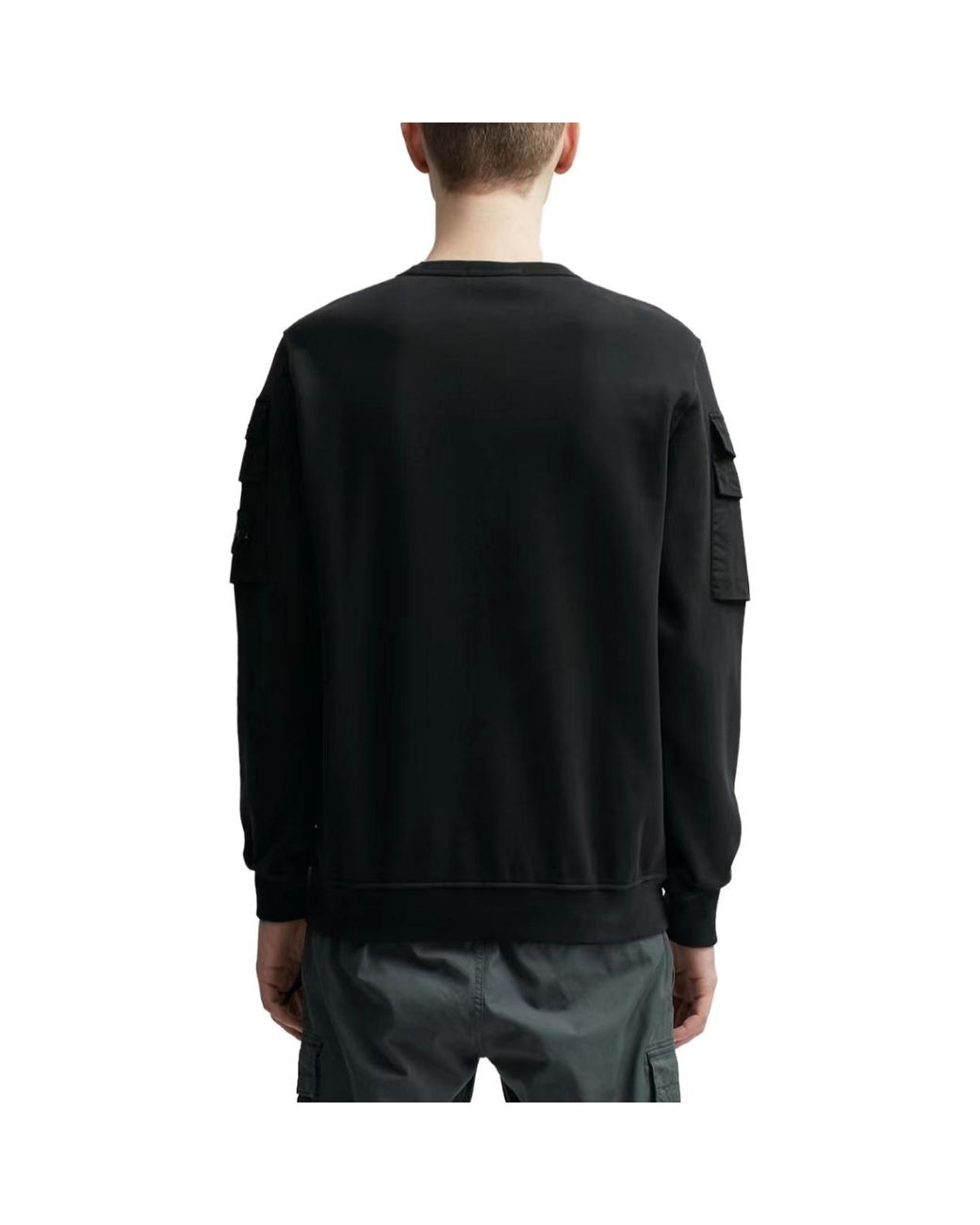 Stone Island Black Double-Sleeve Pocket Sweatshirt for men