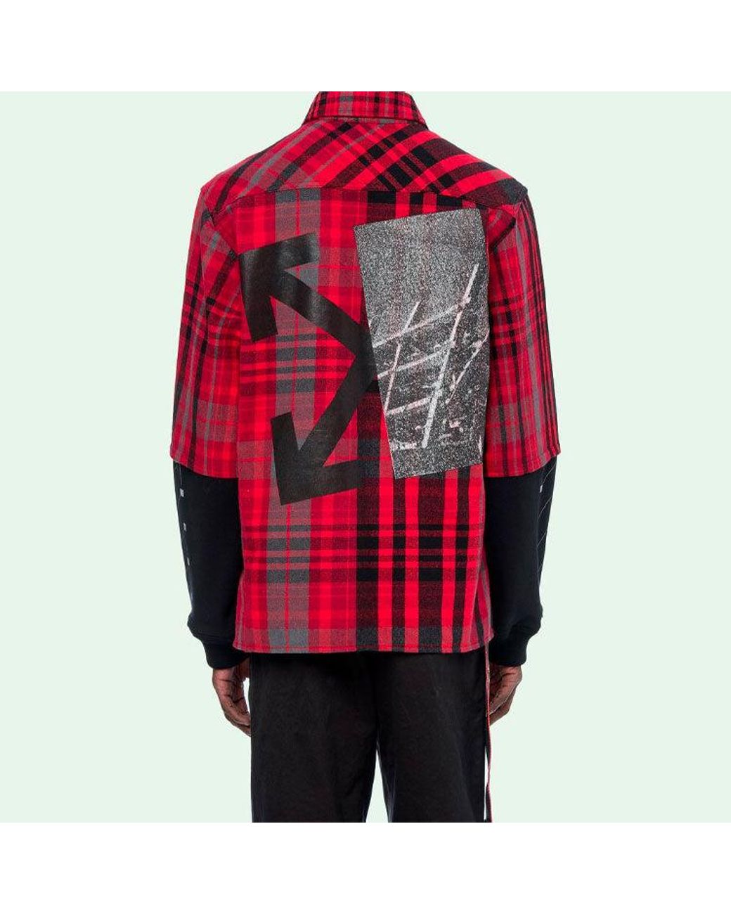 Off-White c/o Virgil Abloh Red Jersey Sleeve Checked Shirt for men