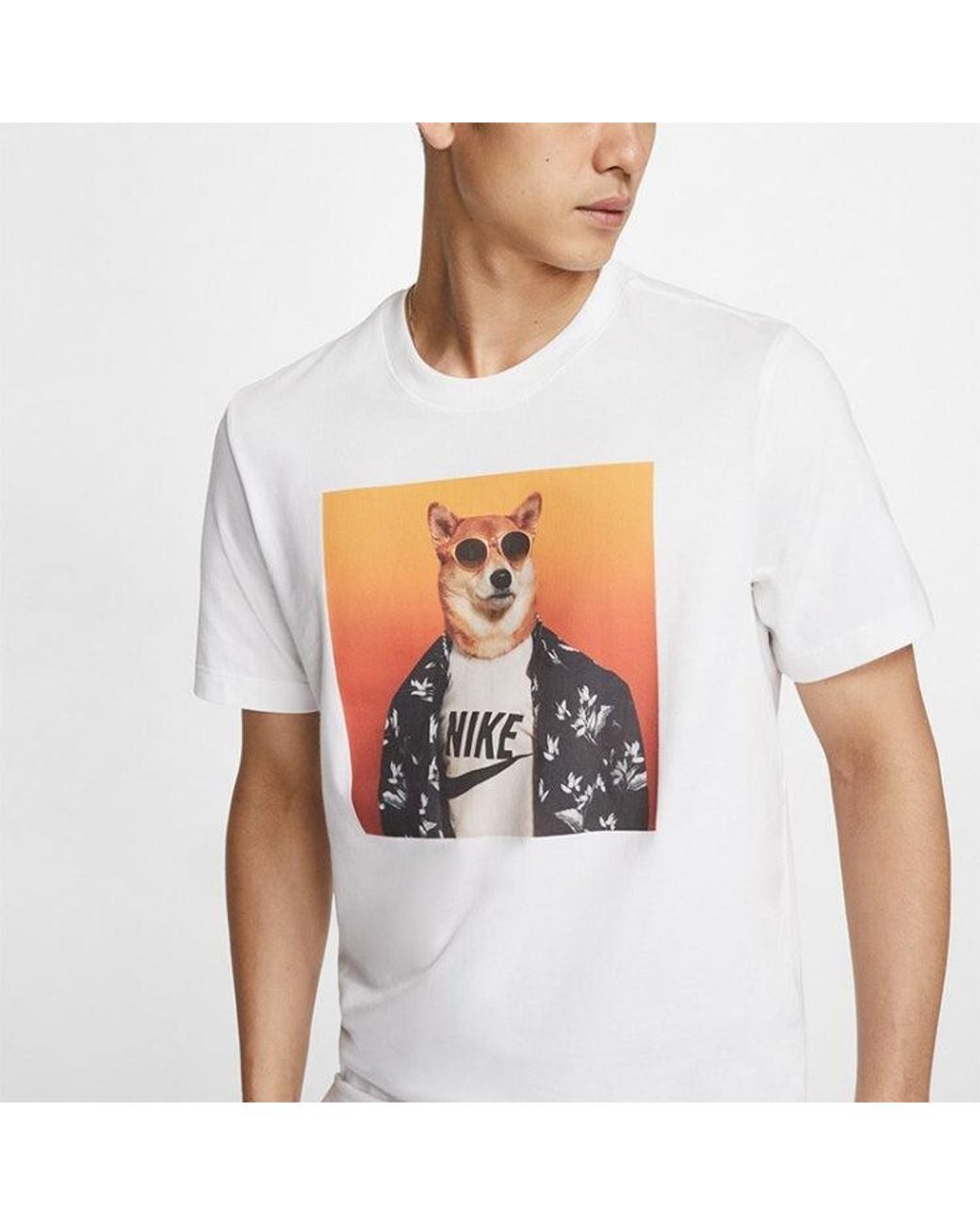 Nike White Dog Sunglasses Printed With Short-Sleeved for men