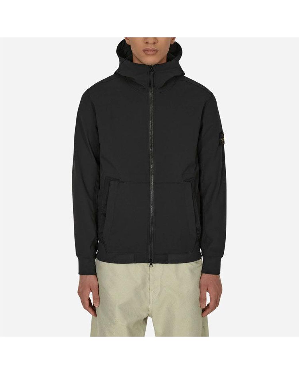 Stone Island Black Soft Shell Hooded Jacket for men