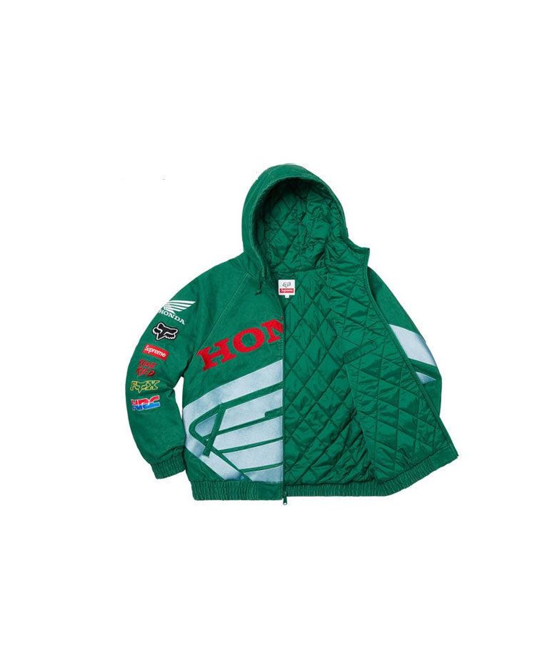 Supreme X Honda Fox Racing Puffy Zip Up Jacket in Green
