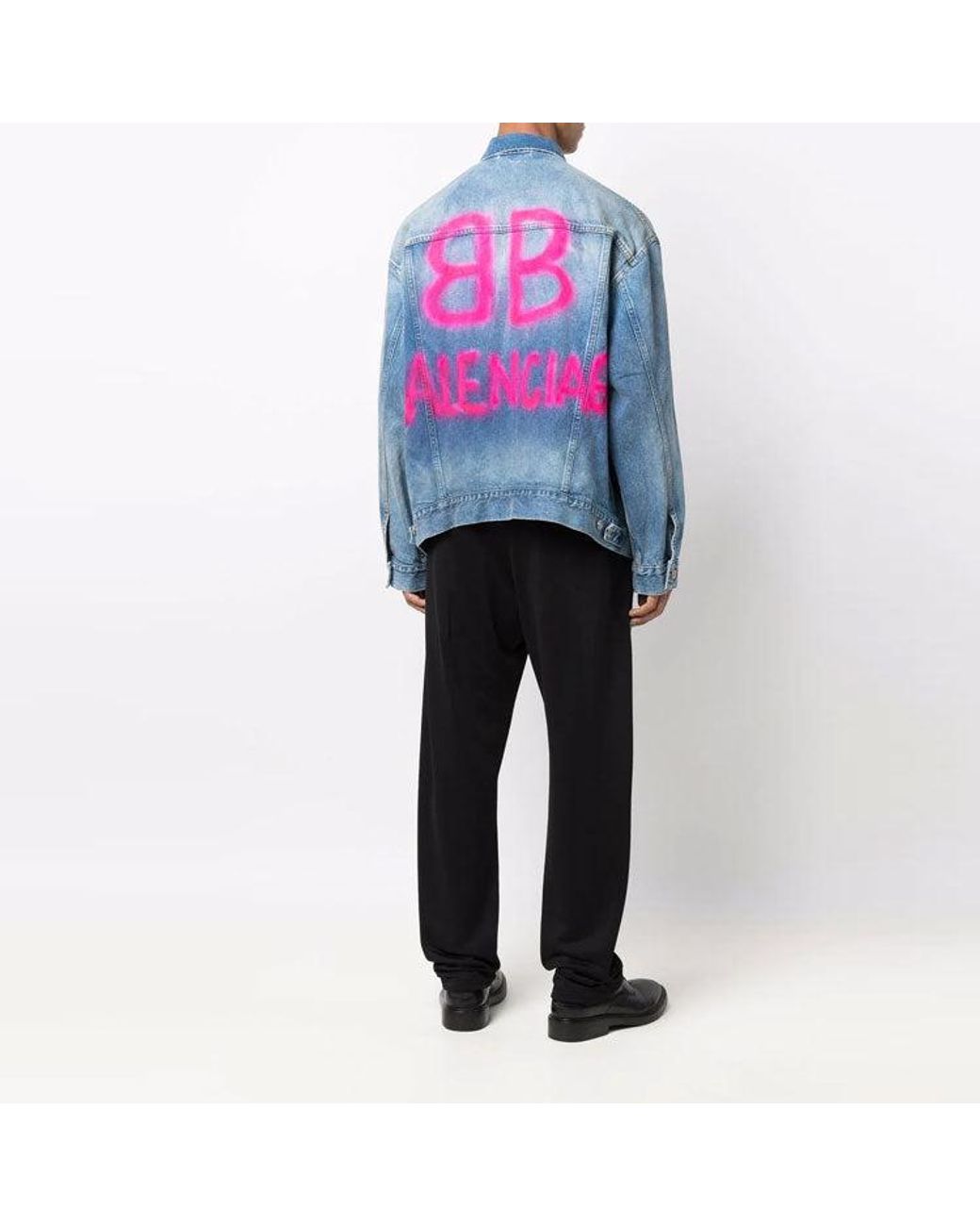 Balenciaga Blue Bb Sprayed Denim Jacket Large Fit 'Electric Fuchsia'