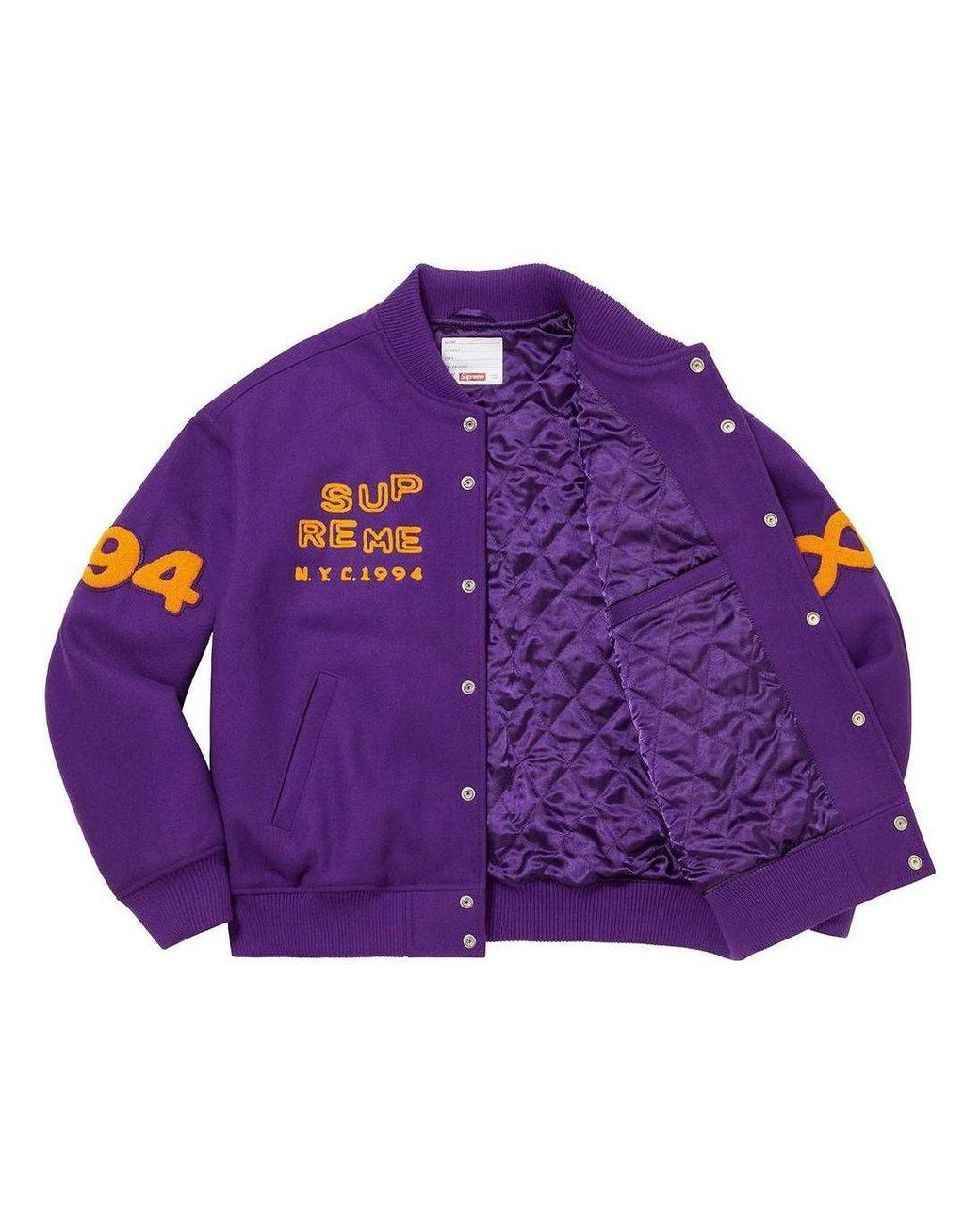 Supreme Purple Tourist Varsity Jacket for men