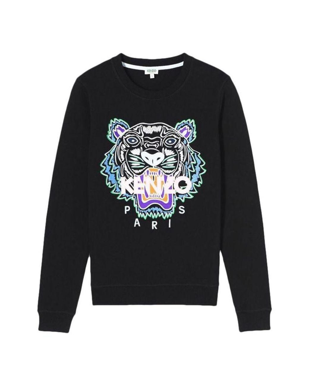 KENZO Gray (Wmns) Tiger Head Pattern Long Sleeves Round Neck Hoodie