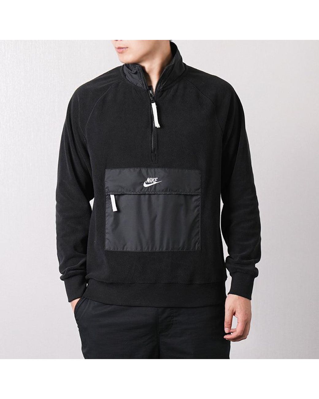 Nike Black Half Zipper Stand Collar Sports Pullover for men