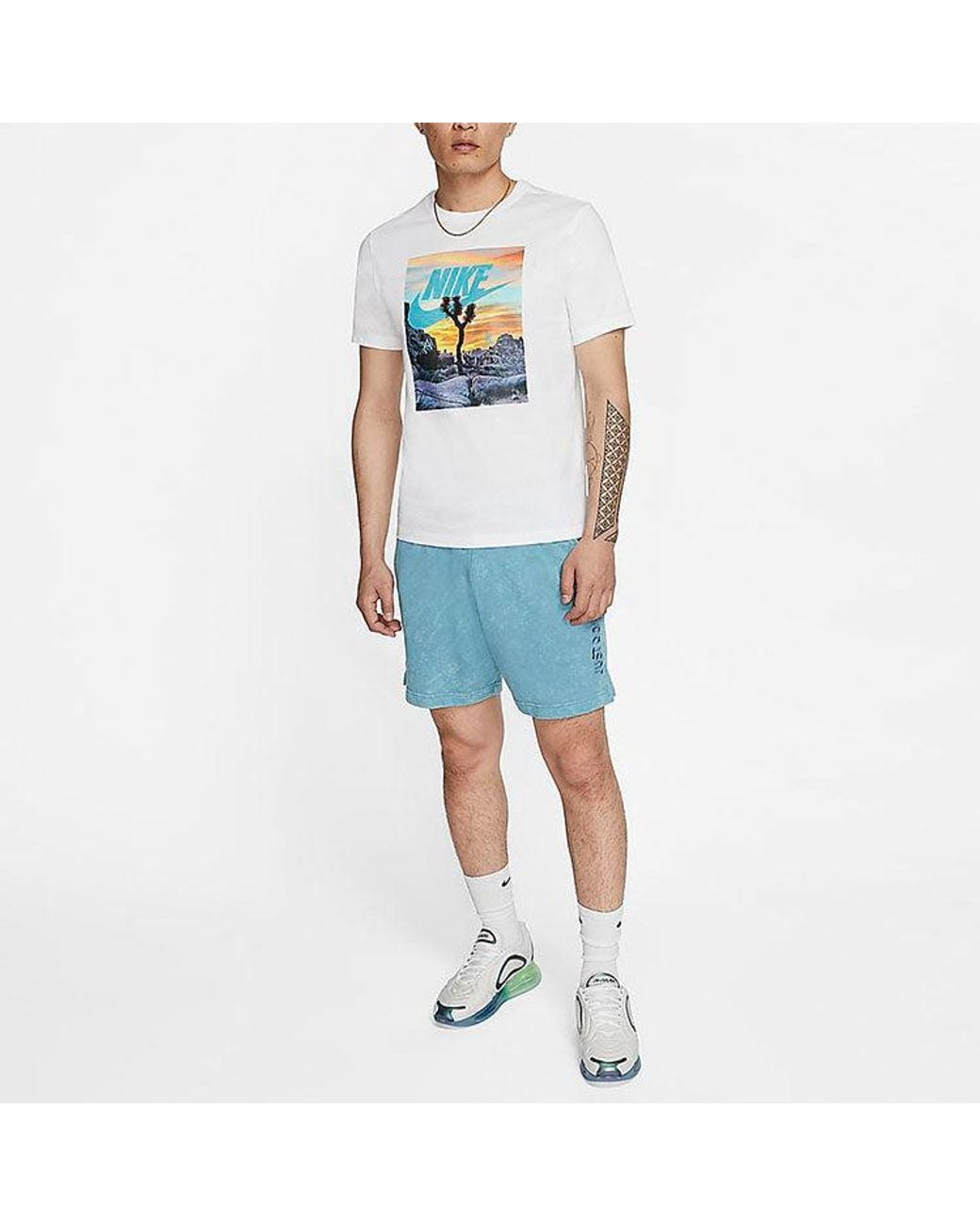 Nike White Sportswear Printing Pattern Round Neck Short Sleeve for men