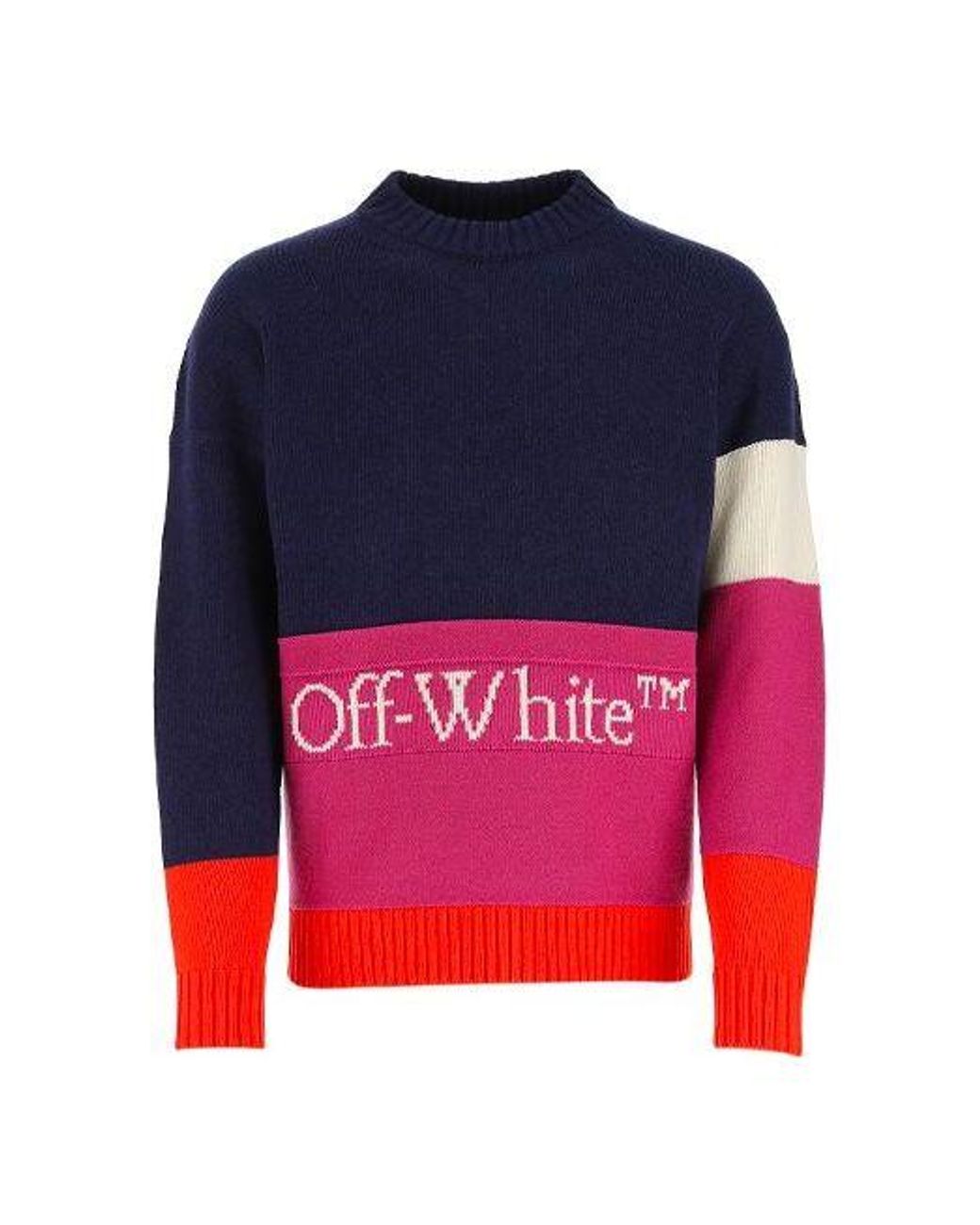 Off-White c/o Virgil Abloh Blue Ss21 Colorblock Logo Round Neck Long Sleeves for men