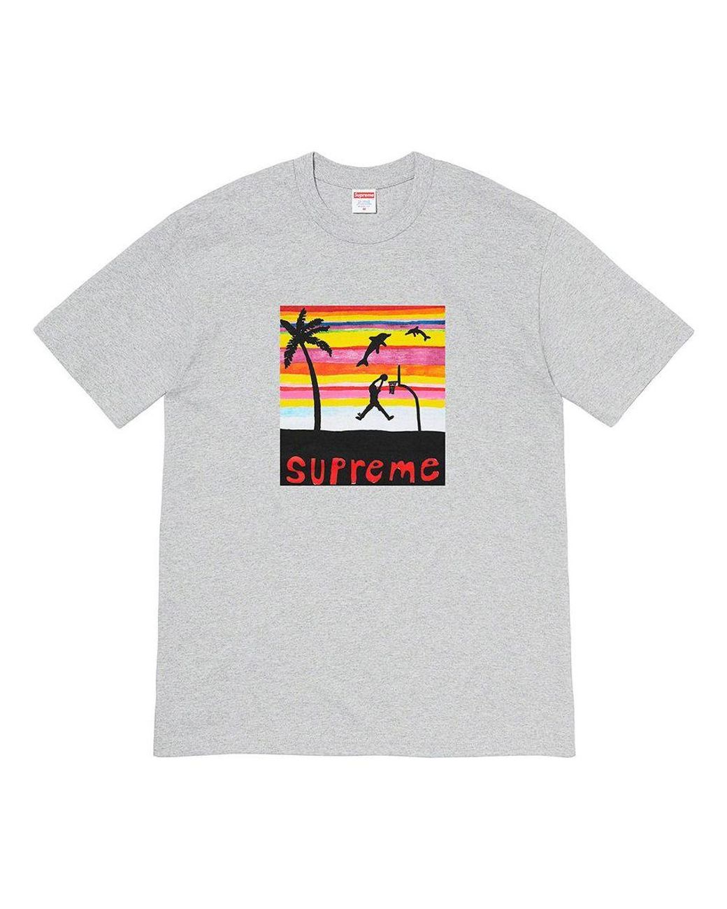 Supreme Gray Week 8 Dunk Tee Pattern Printing Round Neck Short Sleeve for men