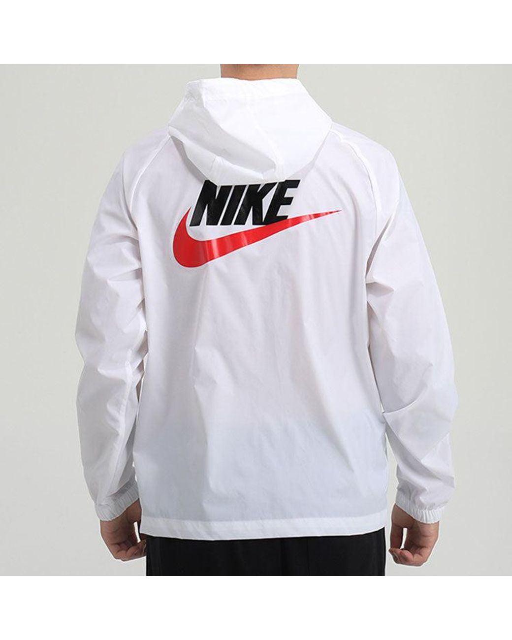 Nike White Back Large Logo Woven Sports Hooded Jacket for men