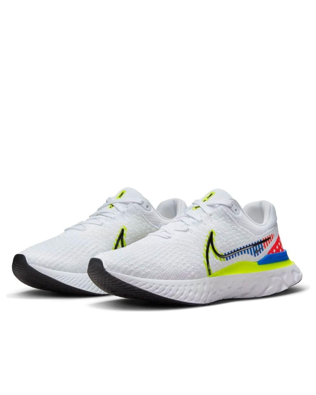 Nike White React Infinity Run Flyknit 3 Premium Racer Volt' for men