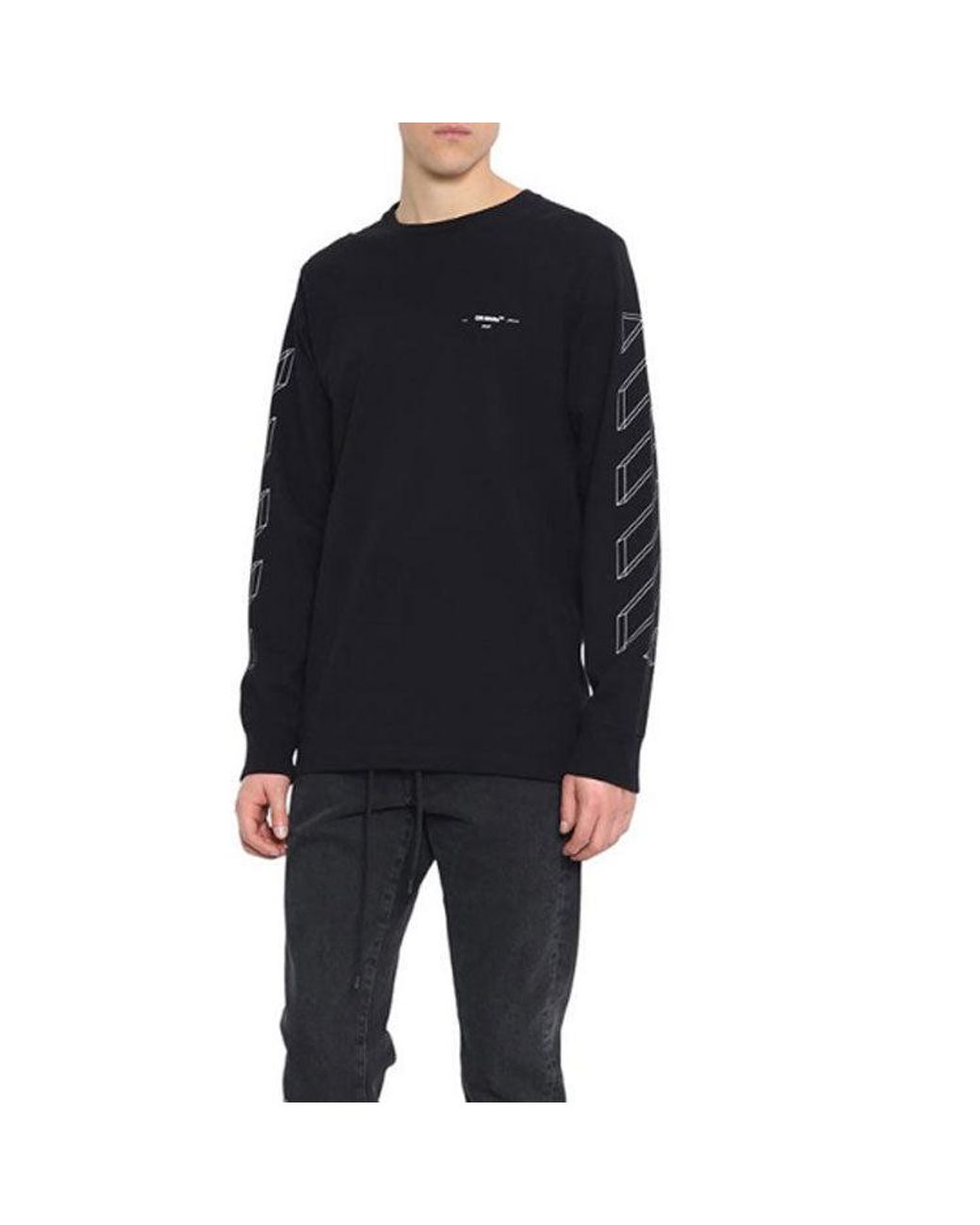 Off-White c/o Virgil Abloh Blue 3D Printing Hollow Out Arrow Long Sleeves T-Shirt for men