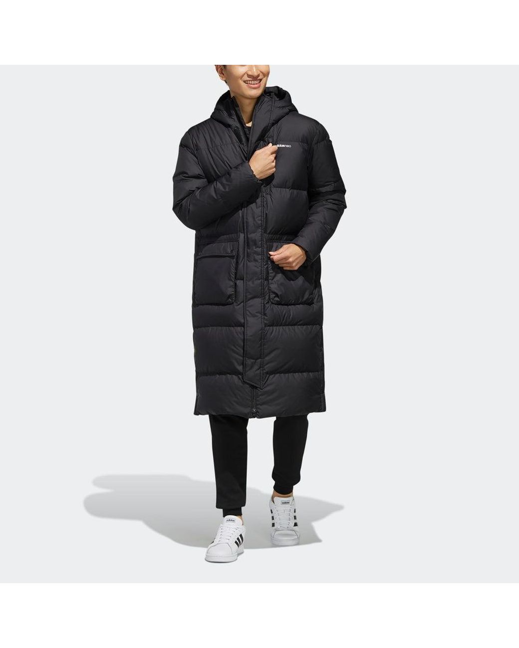 Adidas Black Neo High Collar Long Down Jacket for men